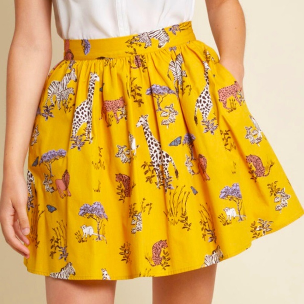 ModCloth Yellow Safari Animal Print Skirt